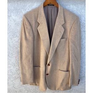VNTG 90s Sport Coat Men 44L Beige Blazer 100% Baby Camel Hair Minimalist Preppy
